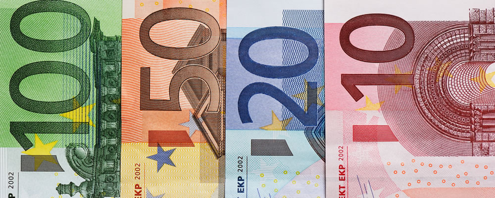 50, 20, and 10 Euro banknotes